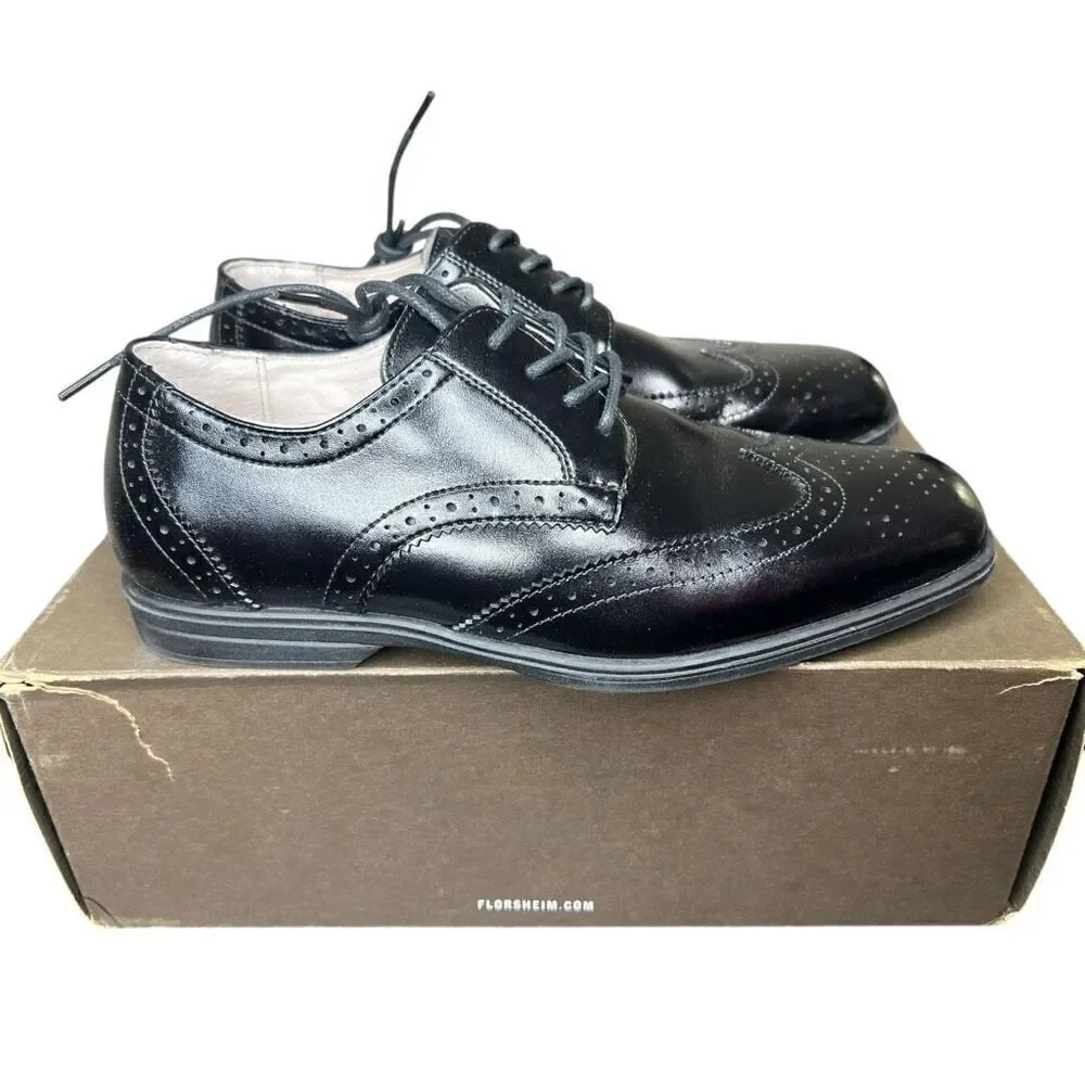 NEW Florsheim Boys Reveal Jr. Black Wingtip Oxford 5M